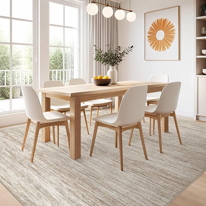 Nakagishi 8X10 Area Rugs Living Room: Washable Large Vintage Rug Neutral Non-Slip Soft Stain Resistant Indoor Carpet for Bedroom Nursery Dining Room Office Playroom - Brown-01