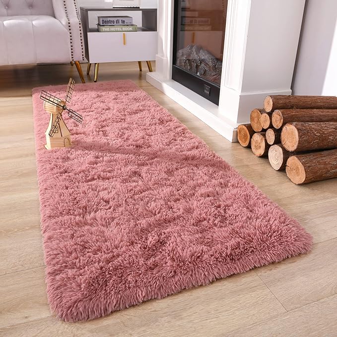 Chicrug Soft Runner Rug for Bedroom Living Room Plush Fluffy Rug 2x10 Feet, Shag Furry Runner Carpet Non Shedding for Nursery Children Kids Girls Room Home Decorative, Blush