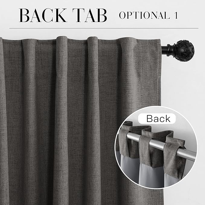 RYB HOME Grey 100% Blackout Linen Curtains 72 inch Long, Thermal Insulated & Privacy Assurd Drapes for Bedroom/Office/Nursery, Rod Pocket & Back Tab Window Treatment, W52 X L72, 2 Panels