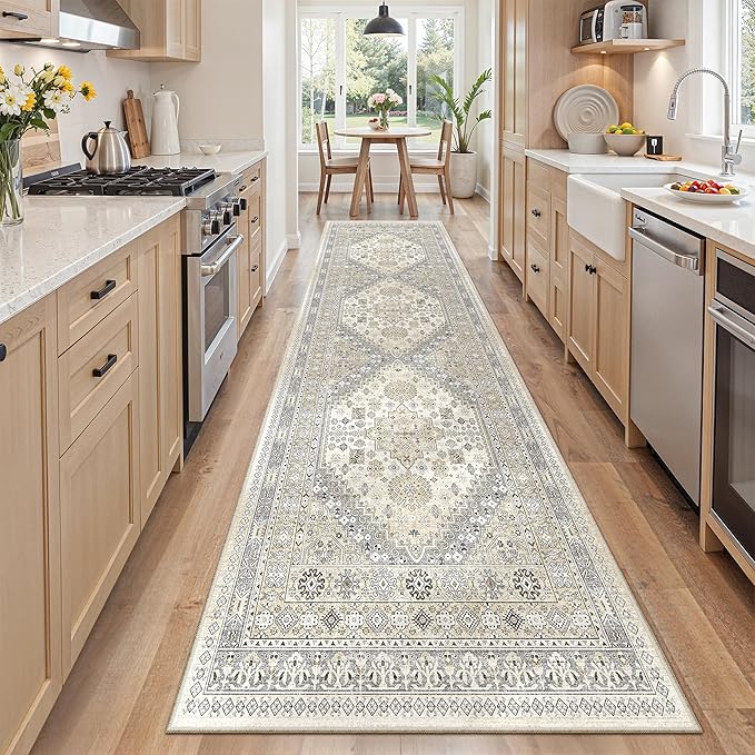zesthome Washable Runner Rug 2.5x8 - Stain Resistant Entryway Rug,Ultra-Thin Kitchen Rugs, Anti Slip Backing Runner Rugs for Entrance Laundry Room Indoor Hallway (Beige,2.5'x8')