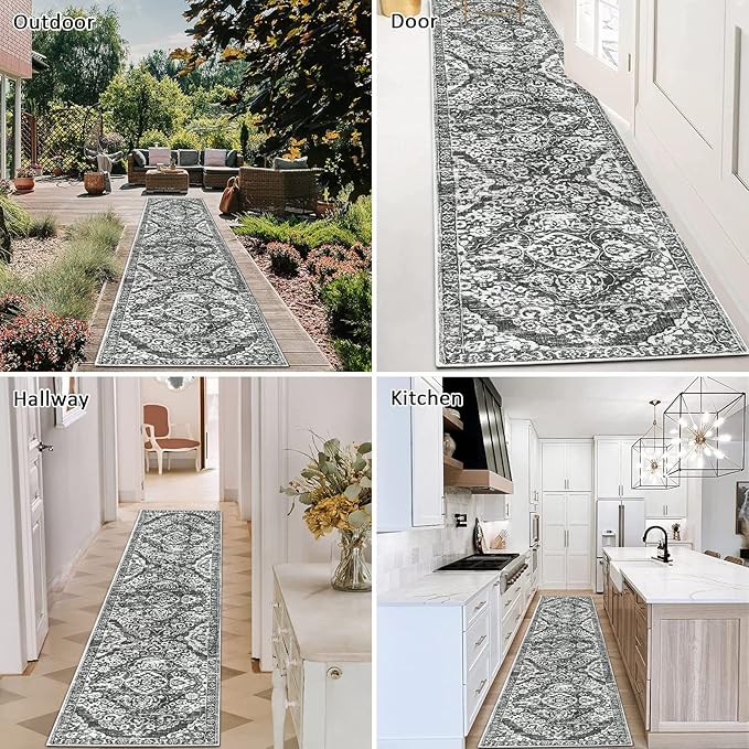 HEBE Hallway Runner Rug 2'x8' Washable Vintage Distressed Area Rugs Non Slip Laundry Rug Runner Boho Floor Carpet Runners for Hallways Entryway Laundry Room Kitchen Bathroom