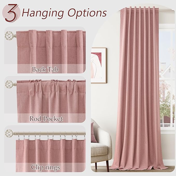 Guken 100% Blackout Curtains 84 Inch Length 2 Panels Set for Living Room Bedroom Back Tab Thermal Insulated Black Out Linen Drapes Room Darkening Window Curtains 84 Inches Long, Ash Rose
