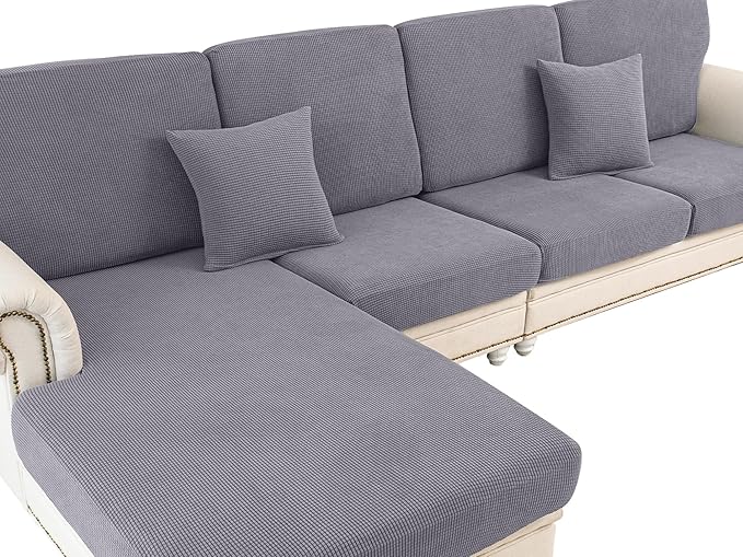 Couch Cushion Cover Chaise Lounge Cover Washable Separate Seat Chaise Couch Cover Stretch Sectional Sofa Slipcover(1 Piece for Chaise or Sofa 3-Seater, Light Grey)