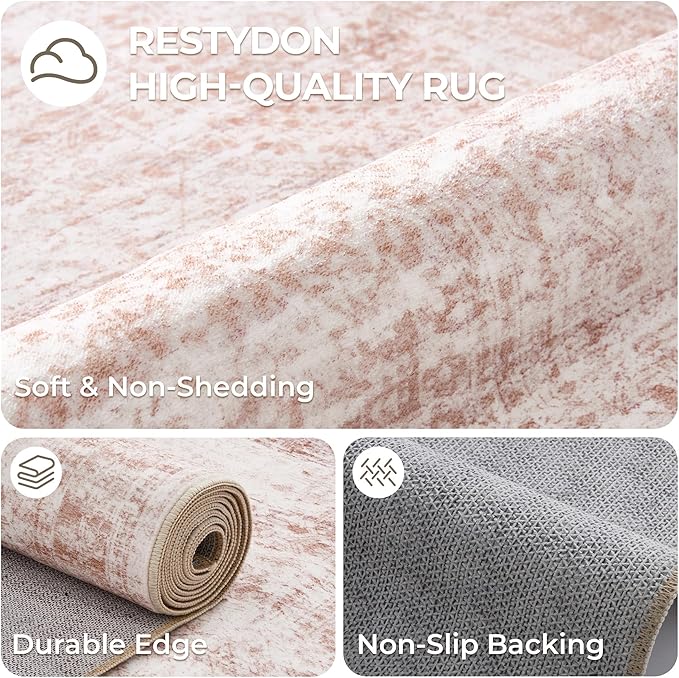 Washable Runner Rugs for Bedroom - 2x6 Runner Rug Non Slip, Ultra-Thin Entryway Runner, Soft Abstract Kitchen Runner for Hallway, Laundry, Bathroom, Indoor Door Mat(2'x6', Pink/Ivory)