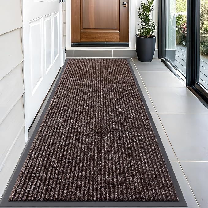 OLANLY Front Door Mat Indoor Outdoor Entrance, Waterproof Heavy Duty Doormat, Fade Resistant, Low Profile, Easy Clean Patio Porch Welcome Floor Mats for Entry, 59x23, Tan