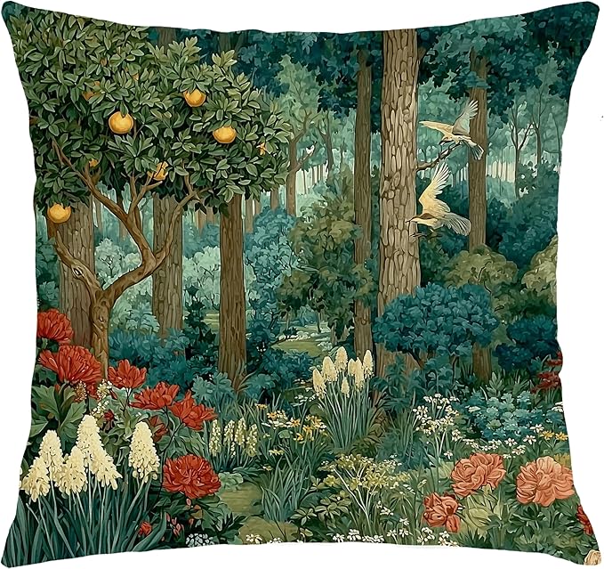 Rustic Forest Green Pillow Covers 18x18 Double-Sided, Cottagecore Summer Lemon Forest Nature Botanical William Morris Inspired Decorative Throw Pillow Covers for Sofa Bed Bedroom Living Room