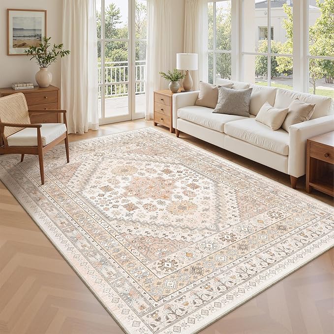zesthome 6x9 Area Rug, Super Soft Washable Rugs for Living Room, Non-Slip Stain Resistant Vintage Rugs, Ultra-Thin Large Area Rugs