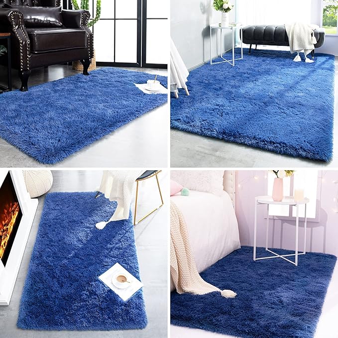 TWINNIS Super Soft Shaggy Rugs Fluffy Carpets, 4x5.9 Feet, Indoor Modern Plush Area Rugs for Living Room Bedroom Kids Room Nursery Home Decor, Upgrade Anti-Skid Rectangular Fuzzy Rug, Indigo