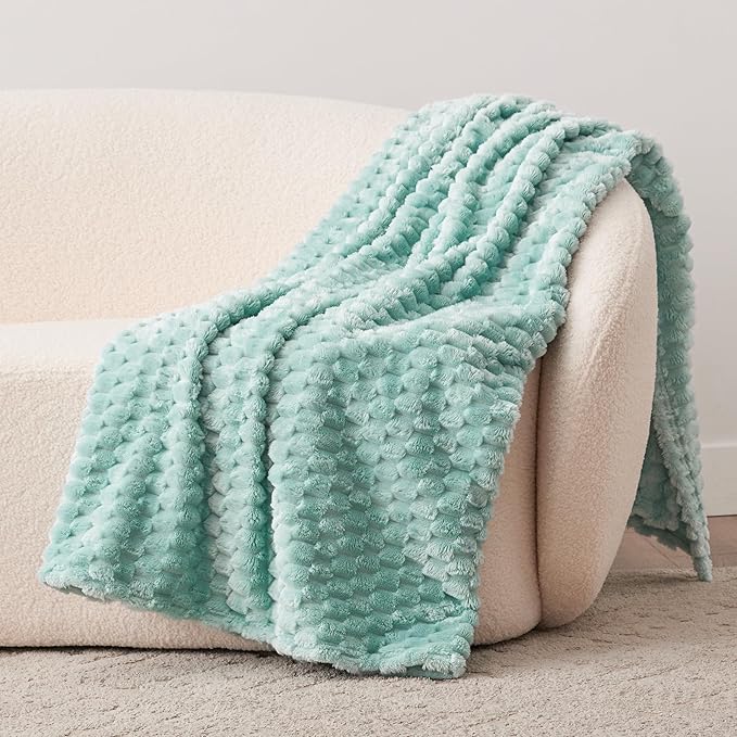 EXQ Home Fleece Throw Blanket for Couch or Bed - 3D Imitation Turtle Shell Jacquard Decorative Blankets - Cozy Soft Lightweight Fuzzy Flannel Blanket Suitable for All Seasons(50"×60",Cyan-Blue)