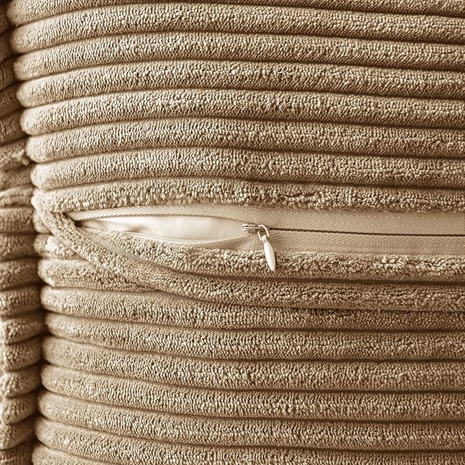 MIULEE Decorative Throw Pillow Covers for Couch Bed Livingroom 16x16 Inch Set of 2 Khaki Boho Accent Throw Pllows Broadside Striped Patchwork Soft Corduroy Pillowcases