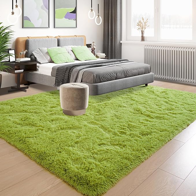 Tepook Area Rugs 9x12 for Living Room, Super Soft Fluffy Rugs for Bedroom, Modern Shaggy Rug Fuzzy Carpets for Kids, Plush Indoor Nursery Home Decor Rug with Non-Slip Bottom, Grass Green