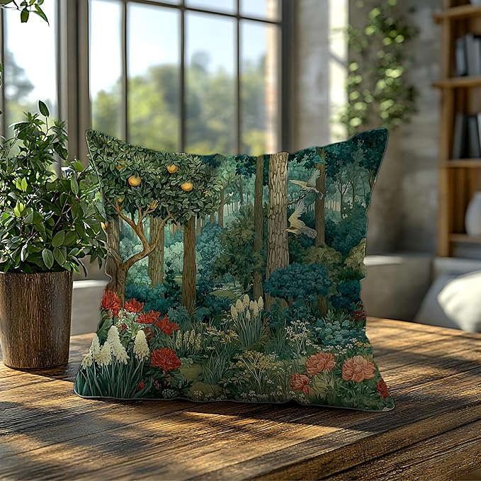 Rustic Forest Green Pillow Covers 18x18 Double-Sided, Cottagecore Summer Lemon Forest Nature Botanical William Morris Inspired Decorative Throw Pillow Covers for Sofa Bed Bedroom Living Room