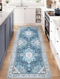 SERISSA Boho Washable Runner Rug, 2x6 Rug Non-Slip Vintage Blue Hallway Kitchen Runner Rug Ultra Soft Print Distressed Floor Carpet for Bedroom Bathroom Laundry Living Room