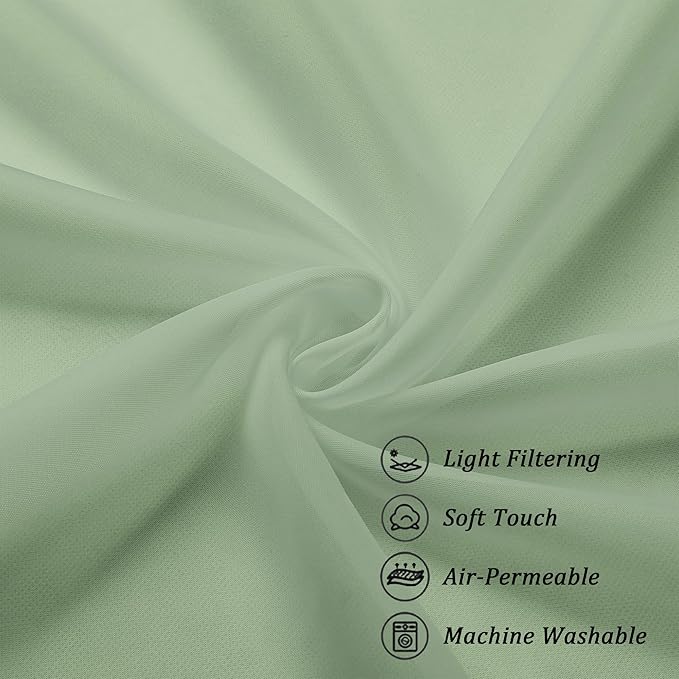 Chyhomenyc Living Room Sheer Curtains 96 Length 2 Panels Set for French Door, Gorgeous Window Decoration for Wedding & Party & Backdrop & Canopy, Sage Green, Each 42Wx96L in, 8 Feet