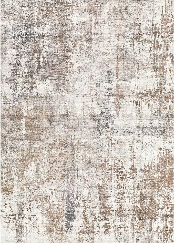Area Rug Living Room Rugs - Washable Neutral Modern Abstract Soft Thin Rug Indoor Floor No Slip Rug Carpet for Bedroom Under Dining Table Home Office Decor - Brown/Grey/Red - 6x9