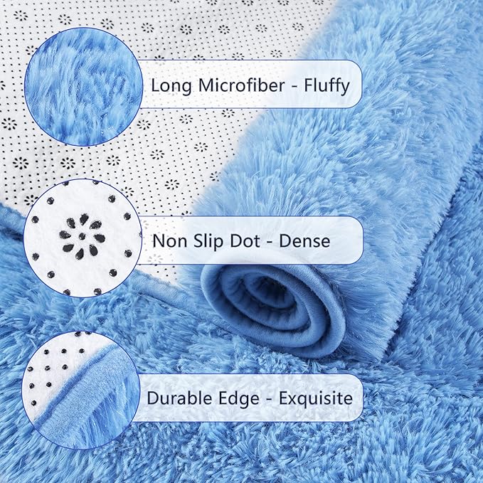 Chicrug Soft Runner Rug for Bedroom Living Room Plush Fluffy Rug 2x4 Feet, Shag Furry Runner Rug Carpet Non Shedding for Nursery Children Kids Girls Room Home Decorative, Cobalt Blue