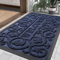 Smiry Welcome Door Mat Outside Entrance, Heavy Duty Trap Dirt and Moisture Easy Clean Low Profile Patio Porch Indoor Outdoor Front Doormat for Entry, 35x23 Inch, Navy Blue