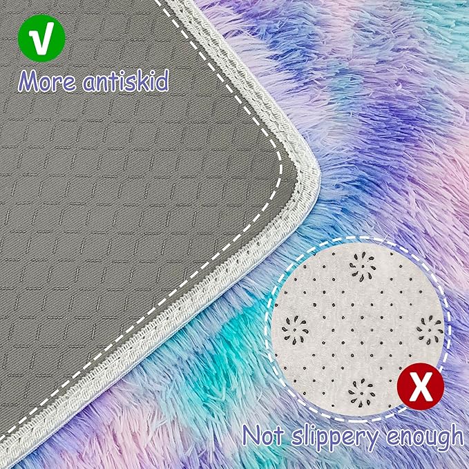 Tie-Dye Purple Rainbow Soft Shaggy Fluffy Rug for Living Room 6x9ft Anti-Skid Durable Area Rug Mat Bedside Throw Rug for Bedroom Kids Room Boys Teens Nursery Dorm Office Home Decor Carpets