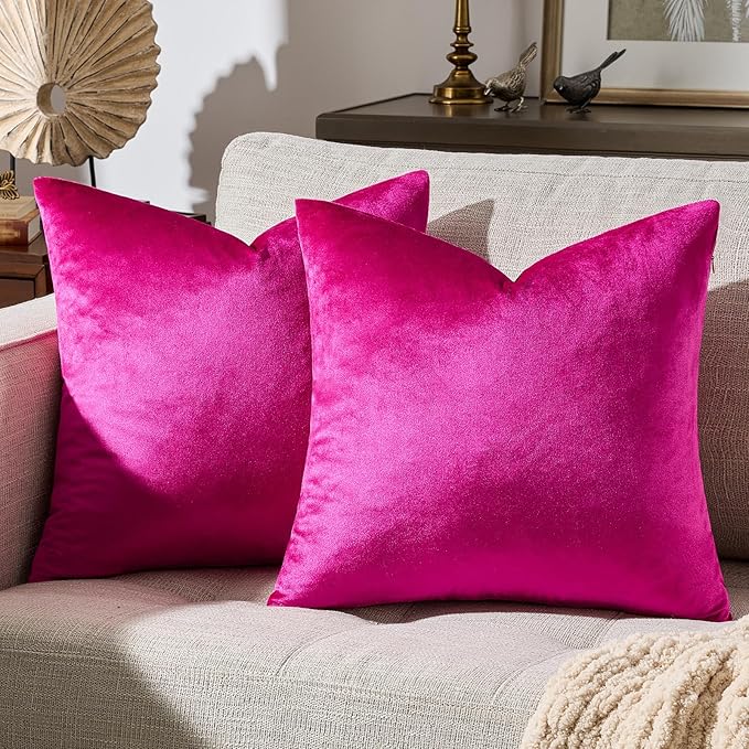 GIGIZAZA Hot Pink Pillow Covers 16x16 Throw Pillows Velvet Decorative Sofa Couch Pillow Covers Bedroom Cushion Pillowcase