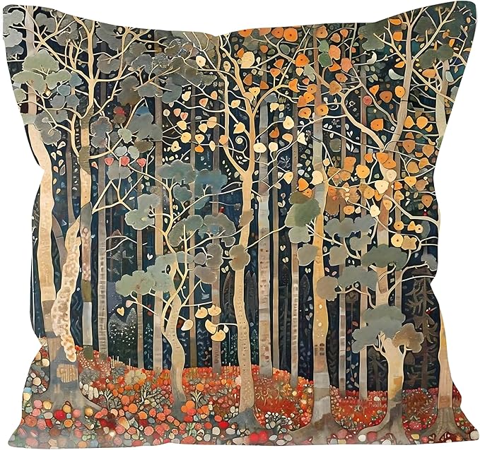 Rustic Autumn Forest Pillow Covers 18x18 Double-Sided, Fall Home Room Decor, Vintage Botanical Nature William Morris Inspired Decorative Throw Pillow Covers for Home Bedroom Living Room