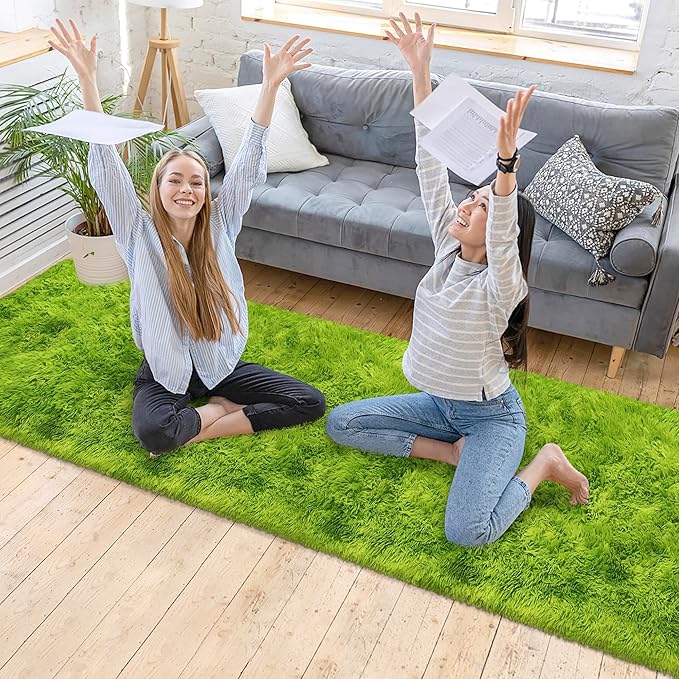 Tie-Dyed Runner Rug for Bedroom Green 2x10ft Fluffy Area Rug Bedside Runner Rug for Kids Room Boys Teens Nursery Baby Living Room Dorm Home Decor Carpets