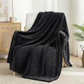 Exclusivo Mezcla Fleece Throw Blanket Extra Large, Super Soft and Warm Blankets for Couch, Sofa and Bed Waffle Textured, Cozy, Fuzzy and Lightweight (Black, 50x70 Inches)