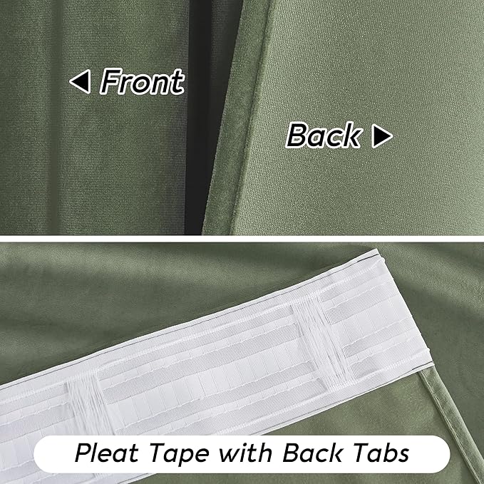 RYB HOME Extra Long Velvet Curtains 120 inches Long, High Ceiling Curtains for Living Room Bedroom Sliding Glass Door, Sage Green, W 52 x L 120, 2 Panels Set