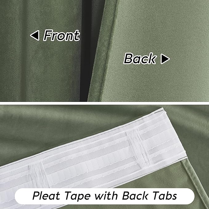 RYB HOME Sage Green Velvet Curtains 90 inches - Heavy Duty Back Tab Decorative Window Drapes Privacy Room Darkening Covering for Living Room Bedroom, 52 inch x 90 inches, 2 Panels Set