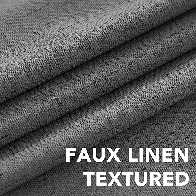 H.VERSAILTEX Primitive Linen Curtains 100% Blackout Curtain Drapes Burlap Fabric Curtains with White Thermal Insulated Liner, Grommet Top Drapes Living Room/Bedroom (2 Panels, 42 x 45 Inch, Grey)