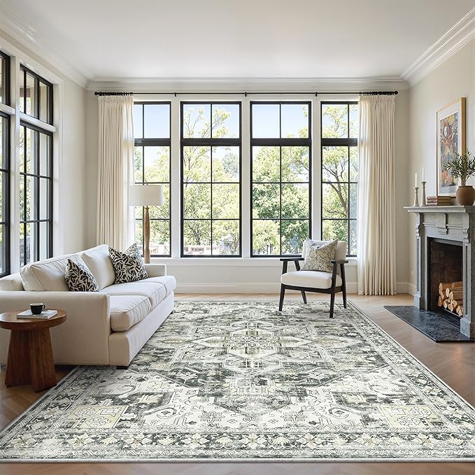 zesthome Area Rugs 6x9, Large Rugs for Living Room, Stain Resistant Washable Rug, Rugs for Bedroom with Non Slip Backing, Ultra-Thin Vintage 6x9 Area Rug