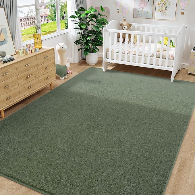 Amearea Large Modern Area Rugs for Bedroom Living Room, 6x9 Feet Sage Green Thickened Memory Foam Rug, Fluffy Indoor Washable Rugs Non Slip Minimalist Carpet for Boys Girls Dorm Nursery Room Decor