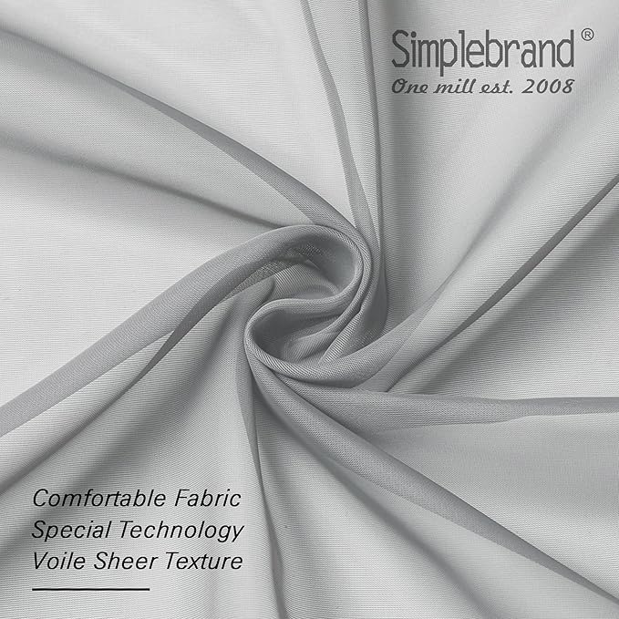 Simplebrand Light Grey Sheer Curtains 63 Inch Length 2 Panels, Rod Pocket Solid Color Window Sheer Curtain Panels, Elegant Curtains & Drapes for Living Room, Bedroom 2 Panels (42" W x 63" L)