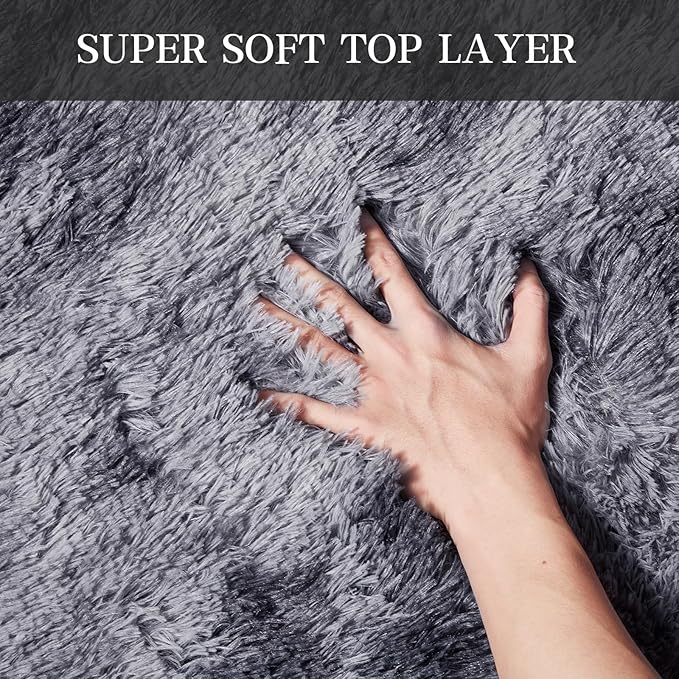 8x10 Feet Area Rugs for Living Room, Shag Fluffy Bedroom Carpet, Soft Rugs for Nursery, Furry Rugs for Girls Boys Kids Room, Extra Large Fuzzy Rug, Tie-Dyed Dark Gray