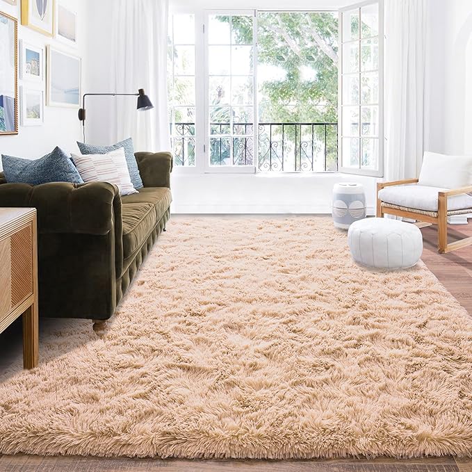 Rugs for Living Room 6x9, Soft Shaggy Modern Shag Area Rug for Bedroom, Upgrade Non-Slip Plush Fluffy Carpet for Kids Boys Girls Room Home Decor Aesthetic, Camel