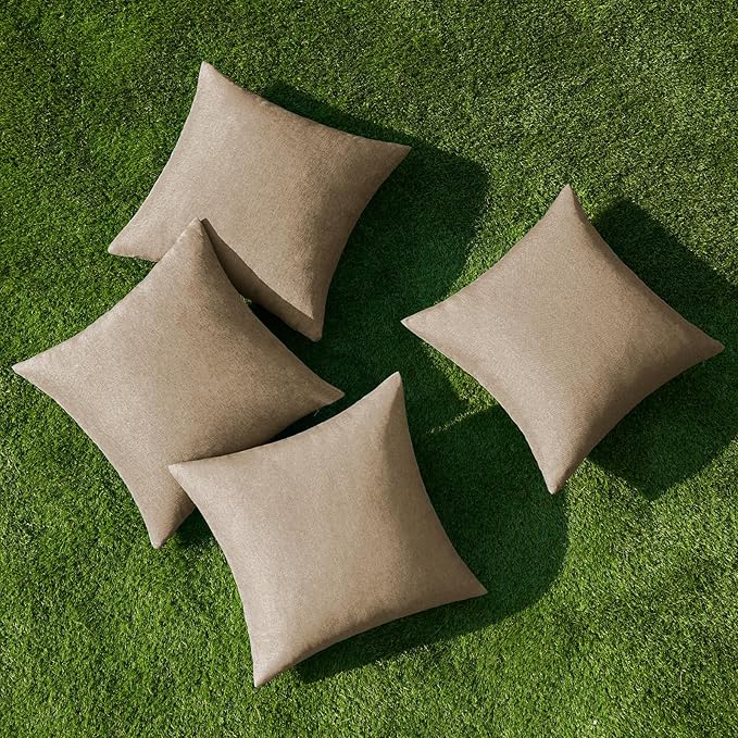 MIULEE Pack of 4 Decorative Outdoor Throw Pillow Covers Linen Waterproof Pillow Covers Farmhouse Cushion Cases for Patio Garden Tent Balcony Couch Sofa 18x18 inch Khaki
