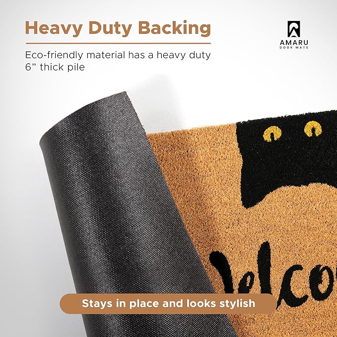 Welcome Cats - 17"x29" - Coir Door Mat with Heavy Duty Backing - Welcome Mats for Entryway, Porch - Anti-Slip PVC & Coconut Fiber Surface - Natural Home Accessories, Minimalist Original Design