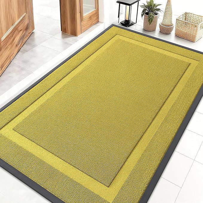 OLANLY Front Door Mat Indoor Outdoor Entrance, Waterproof All-Season, All-Weather Doormat, Sturdy Natural Rubber, Low Profile, Easy Clean Patio Porch Entryway Mat, 47x32, Lime Green