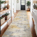 2'6''x14' Washable Kitchen Runner Rug: Modern Abstract Runners for Hallway Soft Non Slip Rugs with Rubber Backing Low Pile Thin Floor Carpet for Entryway Bedroom Bathroom Indoor(Grey/Yellow,2'6''x14')