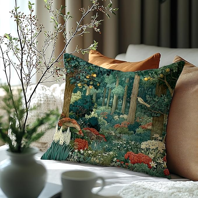 Rustic Forest Green Pillow Covers 18x18 Double-Sided, Cottagecore Summer Lemon Forest Botanical Nature William Morris Inspired Decorative Throw Pillow Covers for Sofa Bed Bedroom Living Room