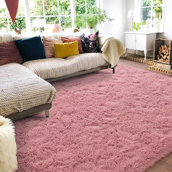 Rugs for Living Room 5x7, Soft Shaggy Modern Shag Area Rug for Bedroom, Upgrade Non-Slip Plush Fluffy Carpet for Kids Boys Girls Room Home Decor Aesthetic, Blush
