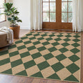 Lahome Colette Checkered Outdoor Rug 5x7, Washable Rug for Living Room Office Indoor Outdoor Carpet, Farmhouse Non Slip Non Shedding Green Carpet for Dining Room Sunroom Patio Courtyard