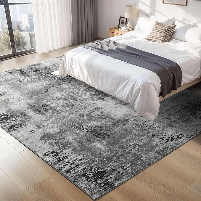 Ompaa Living Room Rug 5x8 Gray Area Rug Machine Washable Boho Rug Non Slip Abstract Vintage Indoor Large Rugs for Bedroom, Classroom, College Dorm, Farmhouse, Dining Room, Kids Playroom