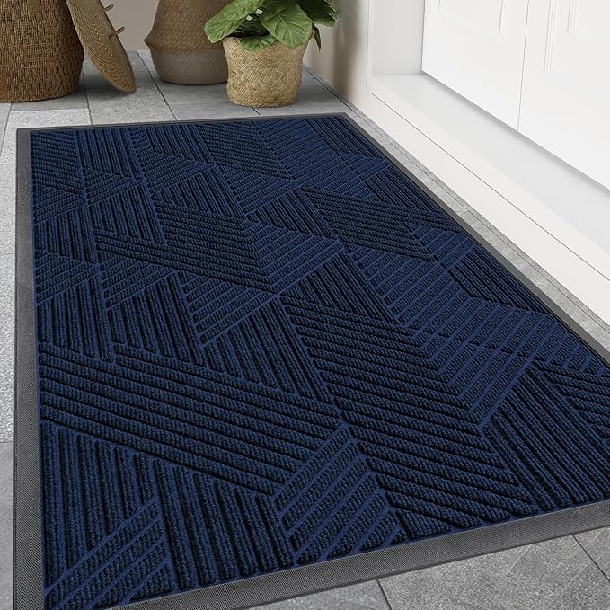 Smiry Front Door Mat Outside Entrance, Heavy Duty Sturdy Natural Rubber Doormat, Trap Dirt and Moisture, Easy Clean Low Profile Mats for Indoor Outdoor Entry, Irregular Triangle (47x32, Royal Blue)
