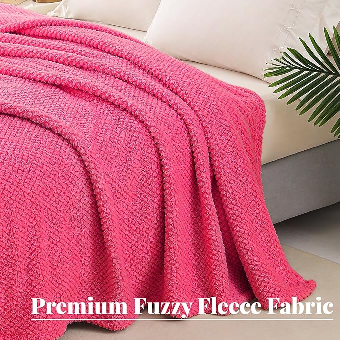 Whale Flotilla King Size Fuzzy Fleece Blanket for Bed, 90x104 Inch Fluffy Warm Soft Jacquard Blankets for All Season, Lightweight and Cozy, Hot Pink