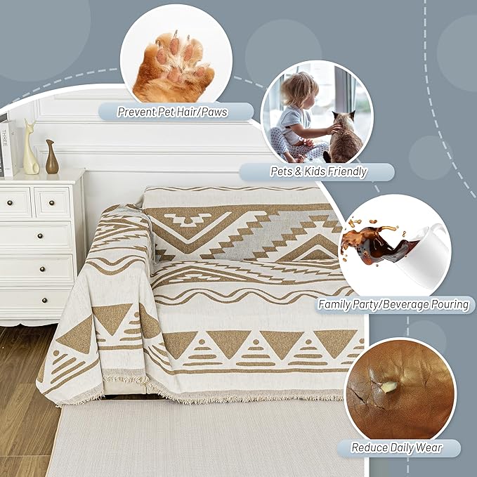 MYSKY HOME Couch Cover for Sectional Sofa Set for Dog Cat Pets Couch Cover 3 Seat Sofa Chenille Boho Geometric Furniture Sofa Cover Washable Couch Protector Multi-Use Couch Covers Blanket,71" X134"