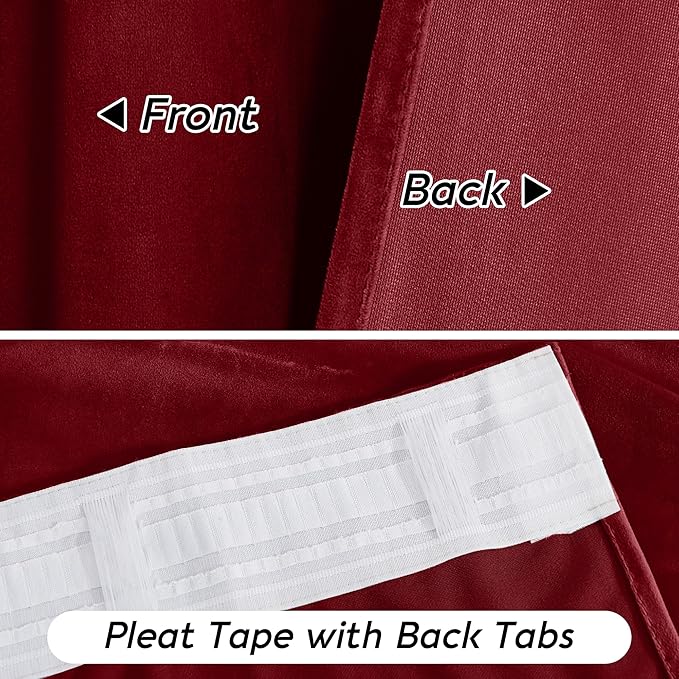 RYB HOME Chistmas Red Velvet Curtains- Super Soft Thermal Insulated Back Tab & Rod Pocket Window Curtain for Bedroom Movie Theater, Width 52 x Length 90 inch, Red, 2 Panels