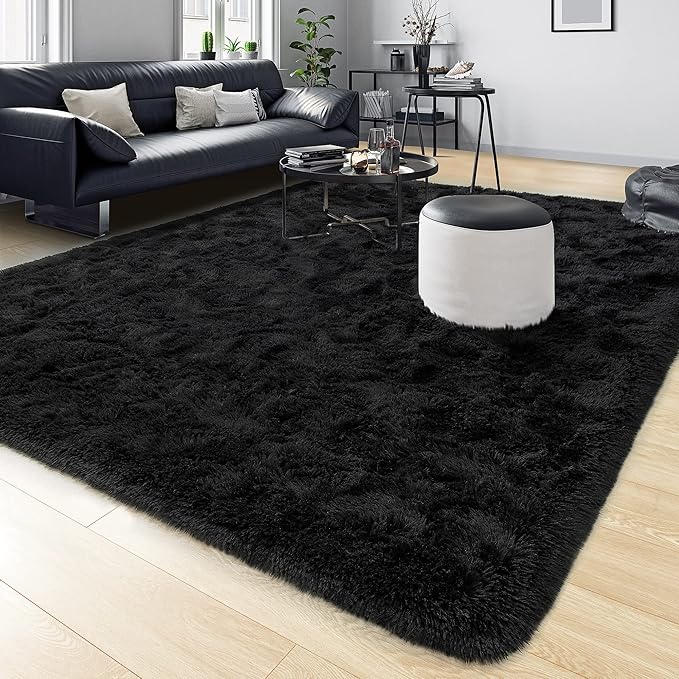 Tepook Area Rugs 10x14 for Living Room, Super Soft Fluffy Rugs for Bedroom, Modern Shaggy Rug Fuzzy Carpets for Kids, Plush Indoor Nursery Home Decor Rug with Non-Slip Bottom, Black