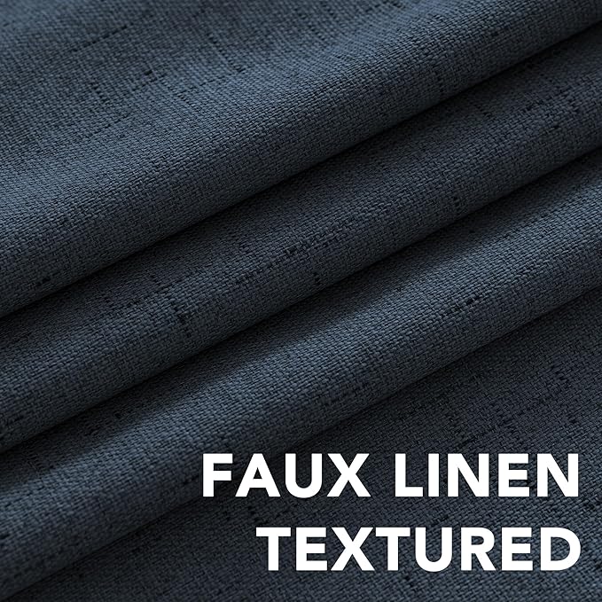 H.VERSAILTEX Primitive Linen Curtains 100% Blackout Curtain Drapes Burlap Fabric Curtains with White Thermal Insulated Liner, Grommet Top Drapes Living Room/Bedroom (2 Panels, 42 x 63 Inch, Navy)