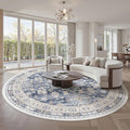 zesthome 9ft Round Rugs for Living Room, Non-Slip Washable Round Area Rugs, Ultra-Thin Large Circle Rugs, Soft Low Pile Rug for Bedroom, Kitchen - Vintage Stain Resistant Round Rug (Blue/Beige,9'x9')