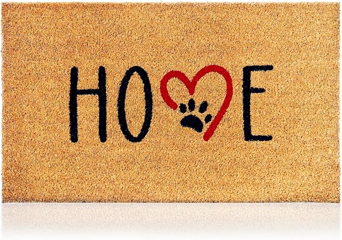 Dog Footprints - 17"x29" - Coir Door Mat with Heavy Duty Backing - Welcome Mats for Entryway, Porch - Anti-Slip PVC & Coconut Fiber Surface - Natural Home Accessories, Minimalist Original Design